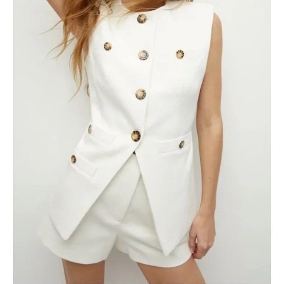 Veronica Beard Jackets & Blazers - VERONICA BEARD Tamara Blazer Tortoise Shell Buttons White Sleeveless Vest Size 6